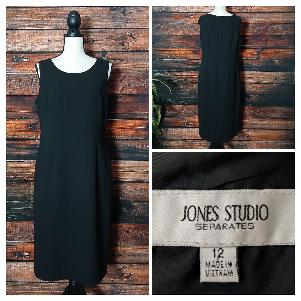 Jones Studio Vintage Sheath Dress 12 Black Lined Zip Back